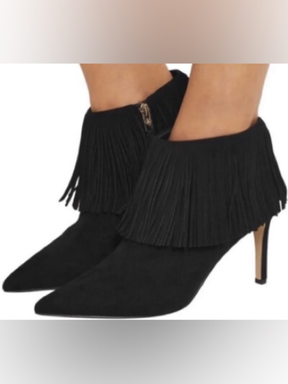 Sam Edelman Black Suede Kandace Fringed Booties